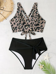  Sexy Bikini Set Women's Plus Leopard Print Wrap V Neck Lace Up Back