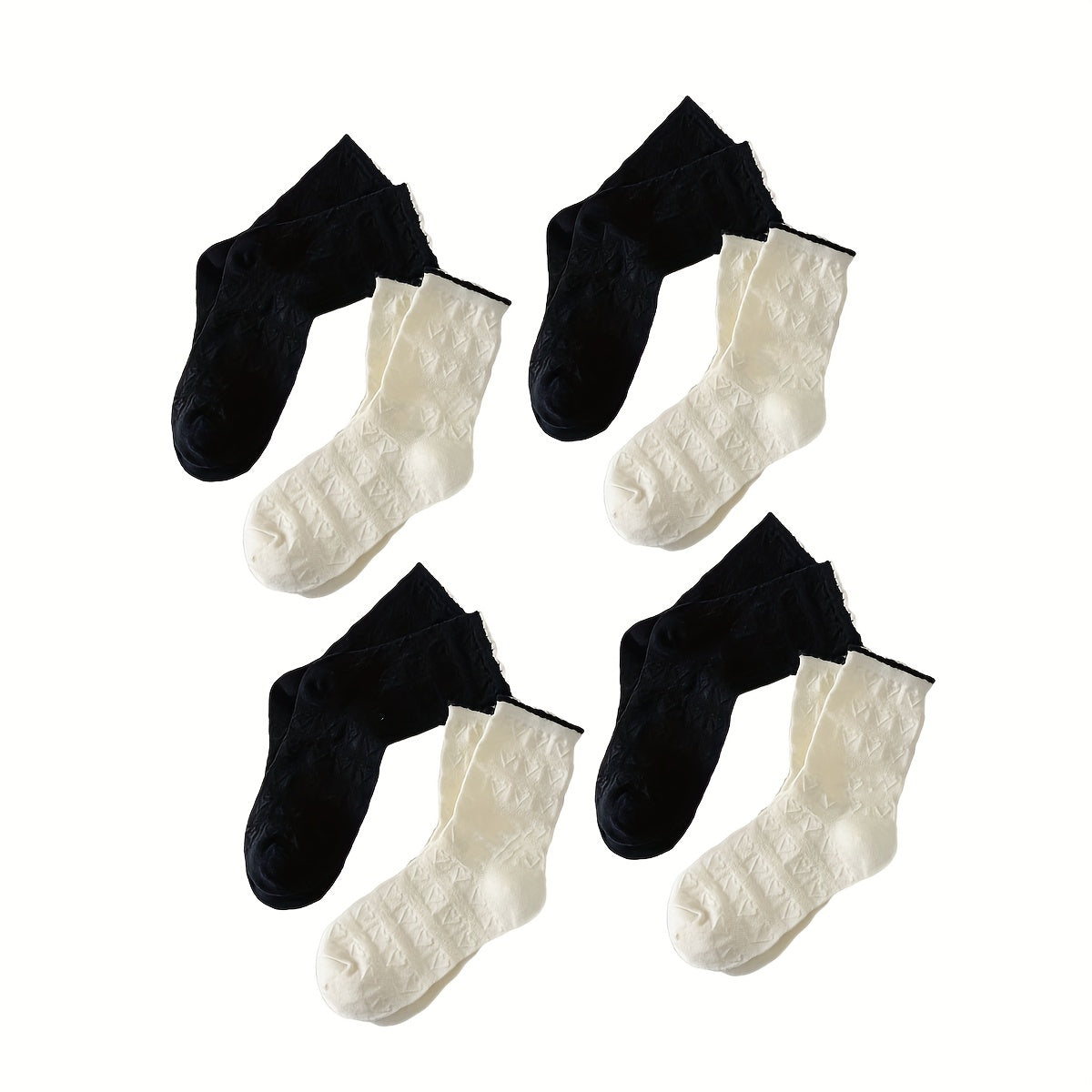 8 Pairs Contrast Trim Textured Socks for Women