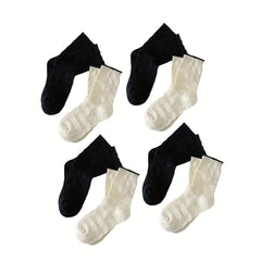 8 Pairs Contrast Trim Textured Socks for Women