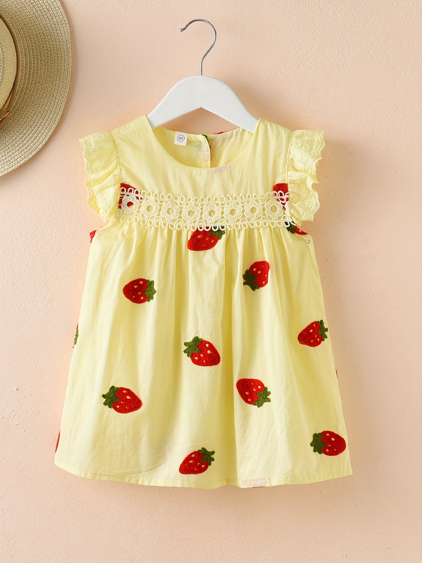 Girls Strawberry Embroidery Sleeveless Dress for Summer
