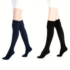 2 Pairs Knitted Thigh High Socks Solid Warm Over The Knee Socks