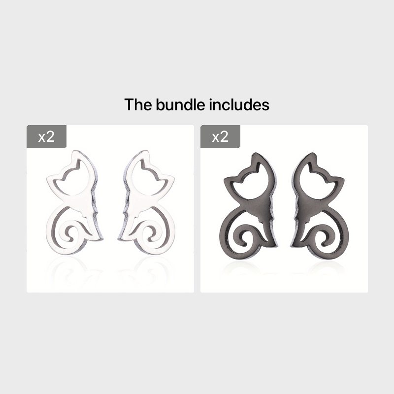 2pcs Men's Kitten Ear Studs Stainless Steel Ear Accessories