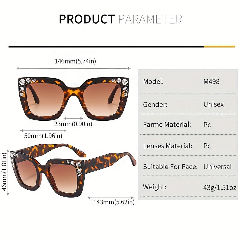 Men's Large Frame Diamond Studded Square Sunglasses Stylish Cat Eye Design