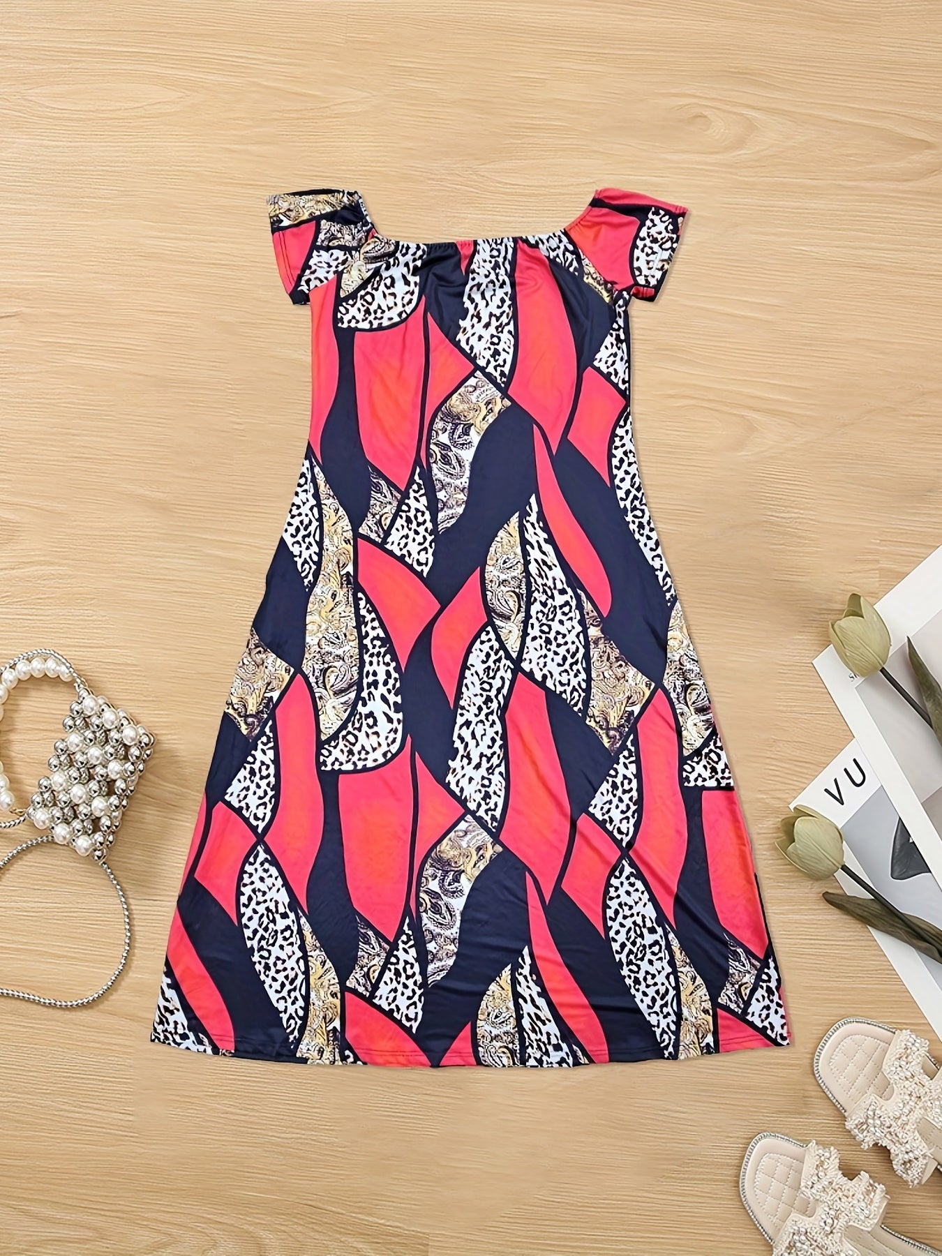  Colorblock Paisley & Leopard Print Maxi Dress