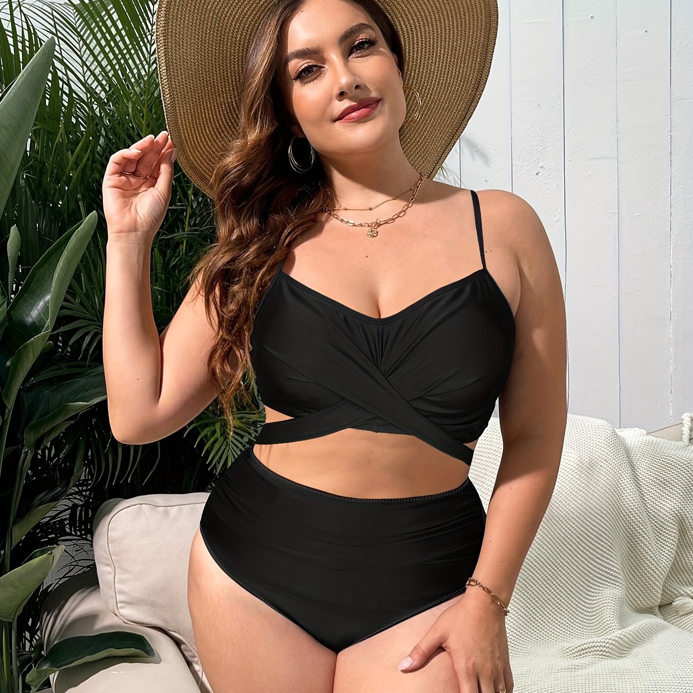  Solid Cross Tie Back Bikini Set
