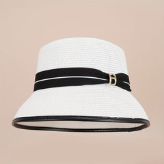 Straw Bucket Hat Strap Decor Classic Sunscreen Basin Hat Women