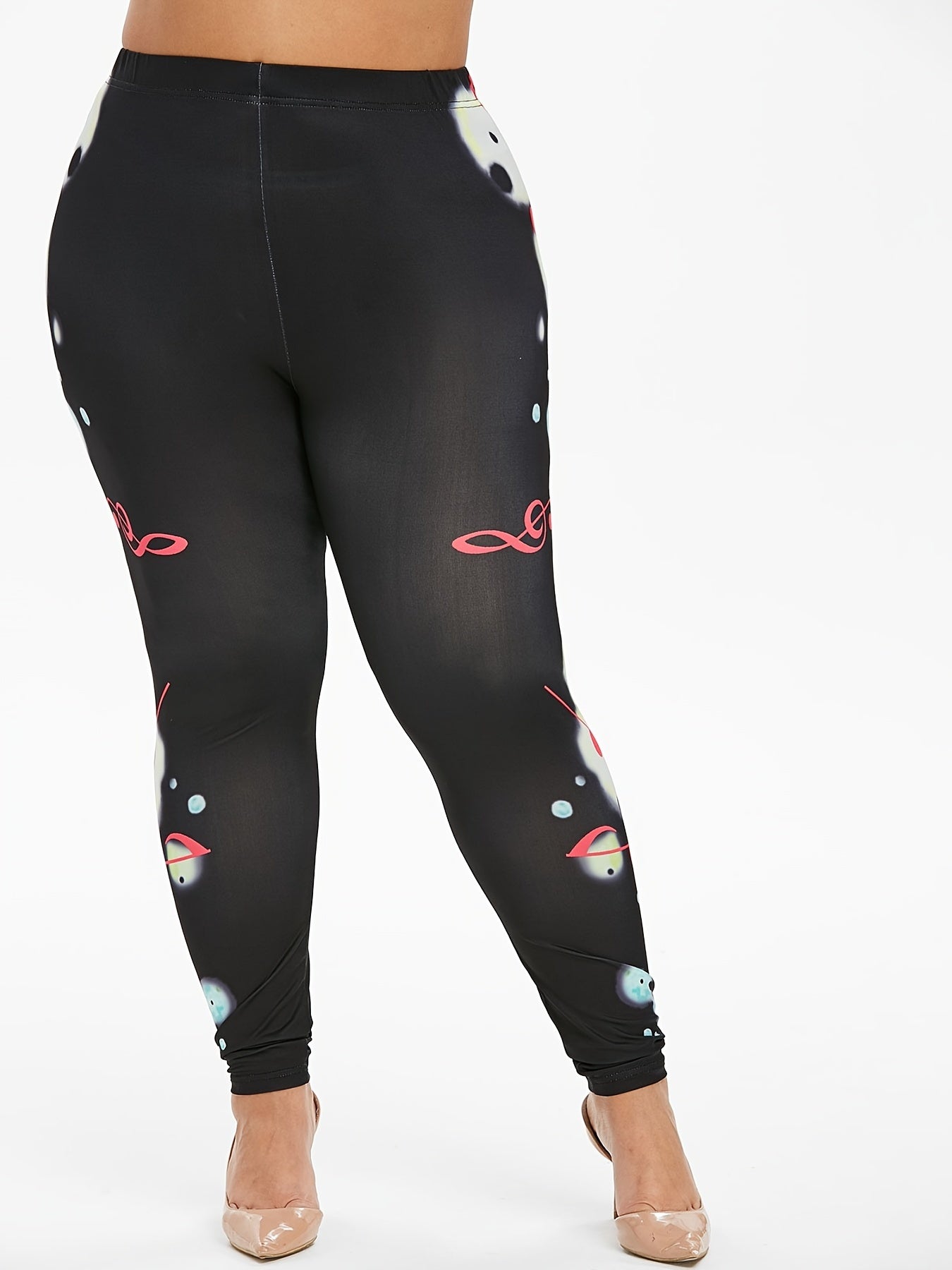 Music Note Print Plus Size Skinny Leggings