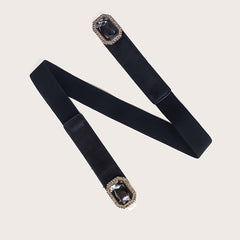 Square Crystal Buckle Belt Elastic Thin Girdle Waistband Women Coat Dress Belts