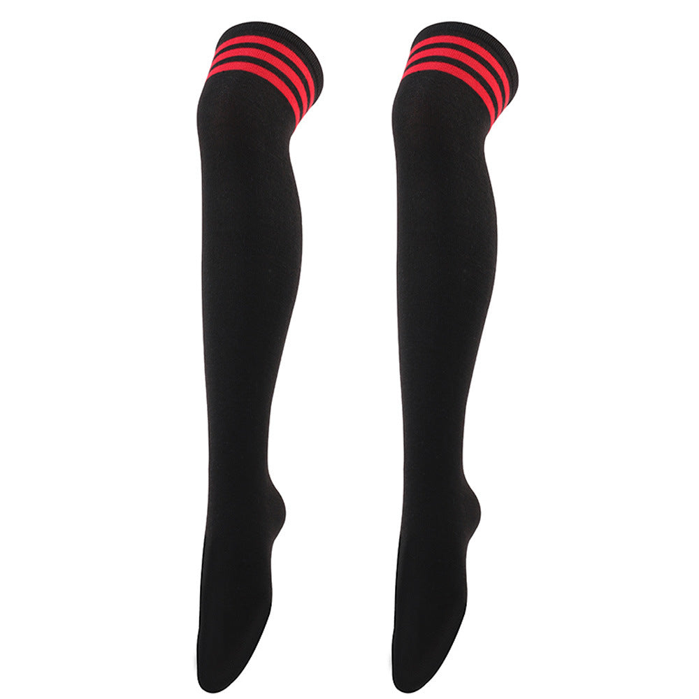 Striped Trim Thigh High Socks Over The Knee Stockings
