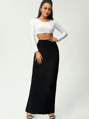 High Waist Scallop Trim Long Skirt for Women