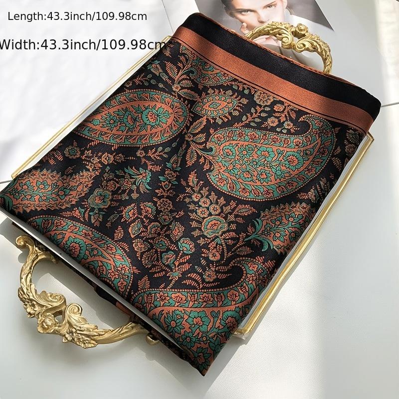 Brown Paisley Print Square Scarf Vintage Shawl Windproof Turban Hijab