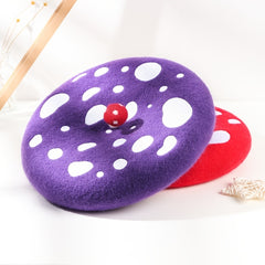 Women's Woolen Mushroom Beret Hat Embroidered Painter Hat