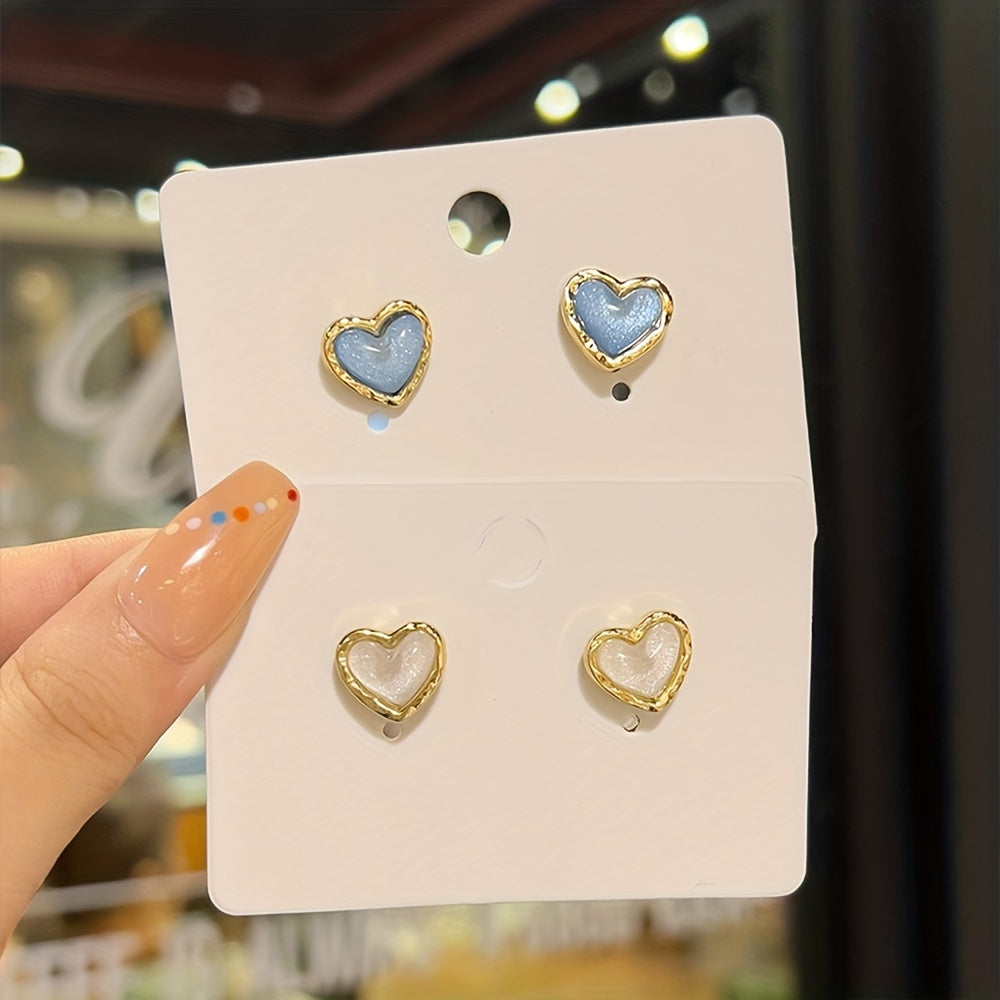 Y2K Style Starry Sky Heart Stud Earrings 18K Plated