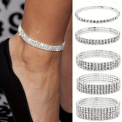Men's Zircon Anklet Bracelet Dainty Faux Diamond Stretchy Anklet