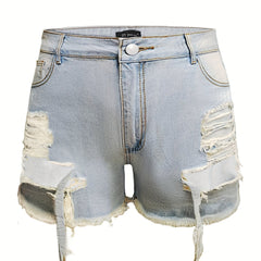  Solid Fringe Trim Denim Shorts