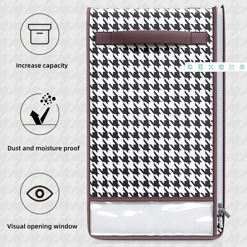 Large Storage Bag Houndstooth Zipper Organizer Blanket