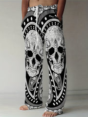 Skull Pattern Wide Leg Pants Men s Street Style Casual Allover Print