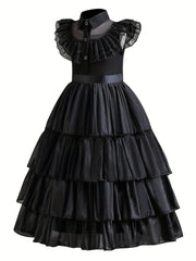 Girls Princess Mesh Ruffled Dress & Wig Set
