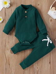 Ribbed Long Sleeve Pullover Creeper Tops Pants 2PCS Set