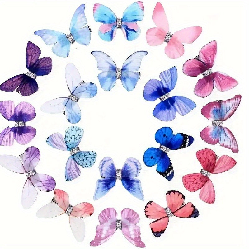 12pcs Butterfly Hair Clip Y2K Silky Colorful Clip For Side Hair Bang Braids