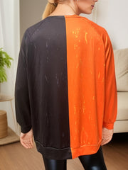  Colorblock Letter & Face Print Round Neck Top