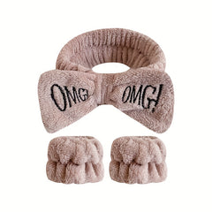 Bow Knot Hair Band Wrist Band Set Women's Face Wash Spa Flannel Hair Band
