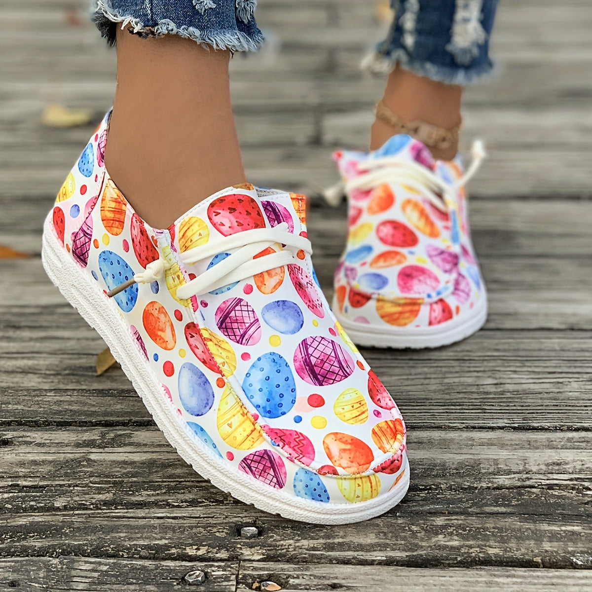 Colorful Pattern Flat Skate Shoes Lightweight Sneakers