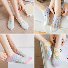 6 Pairs Floral Print Ankle Socks Women's Stockings