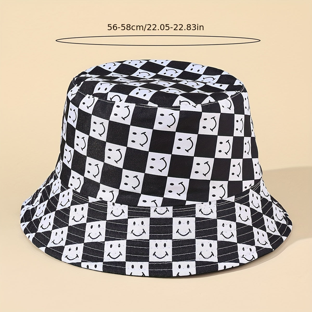 Mens Checkerboard Happy Face Polyester Bucket Hat