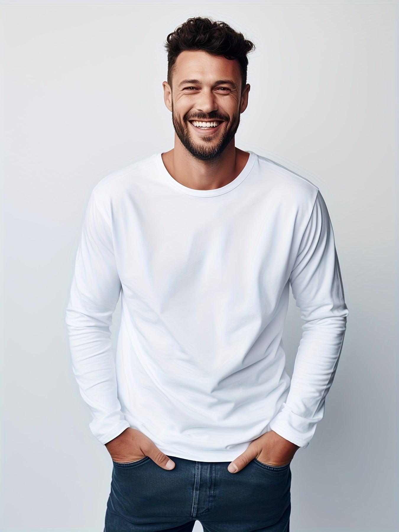 Men's Solid Cotton Long Sleeve Tee for Outdoor