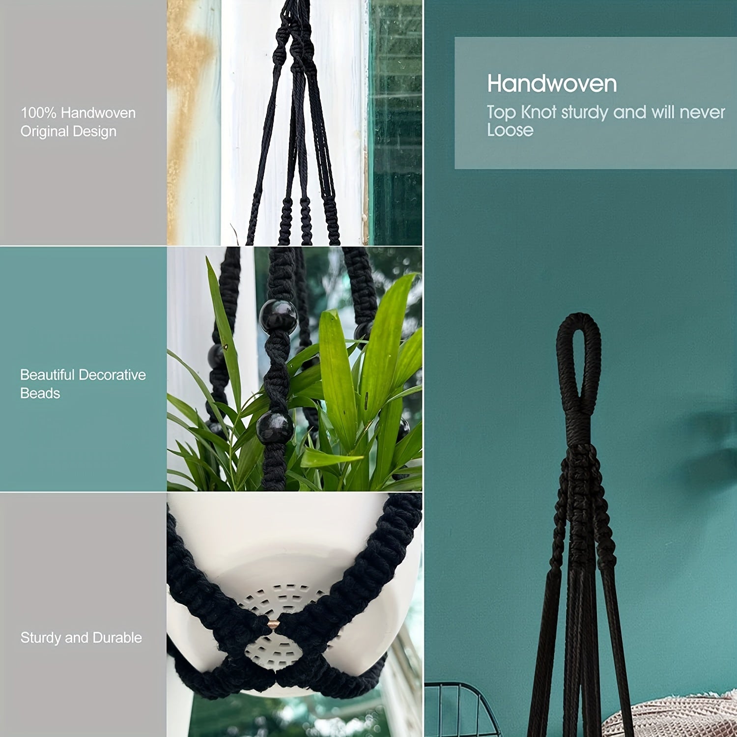 3 Macrame Plant Hangers Indoor Plant Holders 35inch