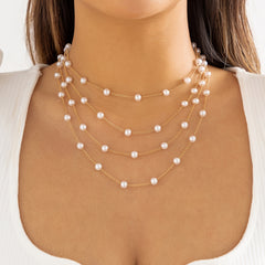 Faux Pearl Multilayer Necklace Chain Pendant Delicate Party Women Girls Gift