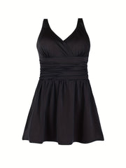  Ruched Surplice Neck One Piece Swimsuit