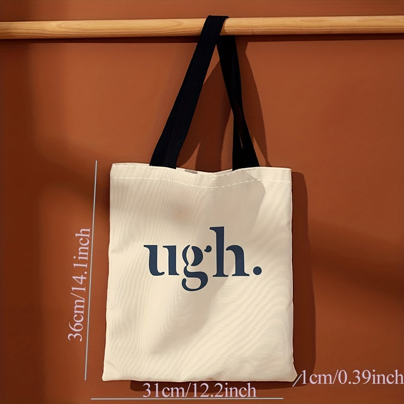 Letters Graphic Canvas Tote Bag Shoulder Bag Work Travel Reusable Grocery Shoppi