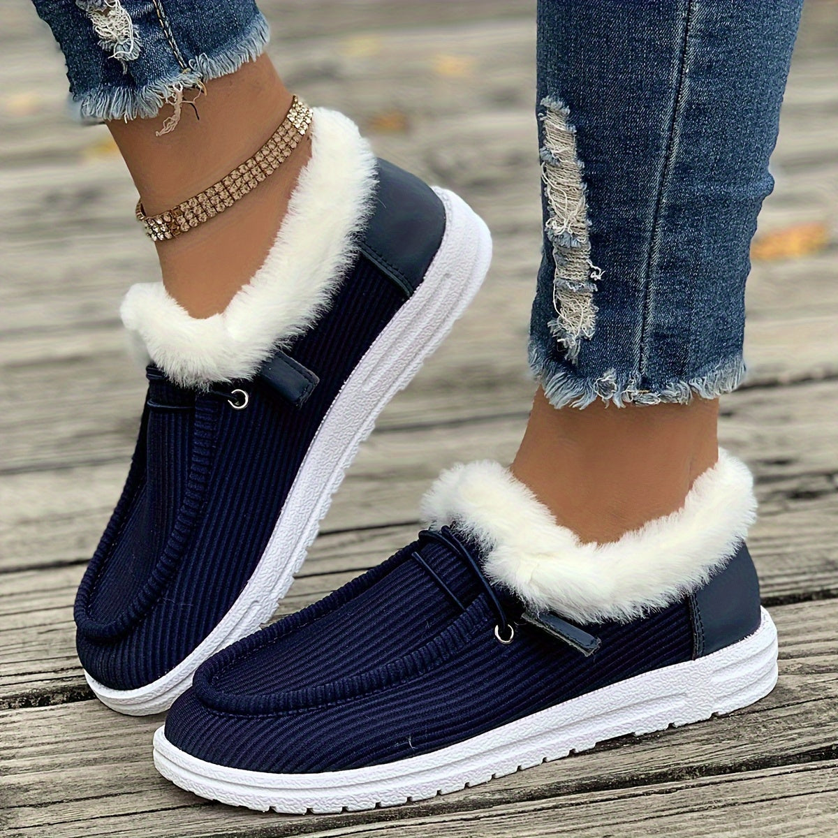 Plush Lined Thermal Furry Snow Boots - Keep Warm Low Cut Snow Shoes