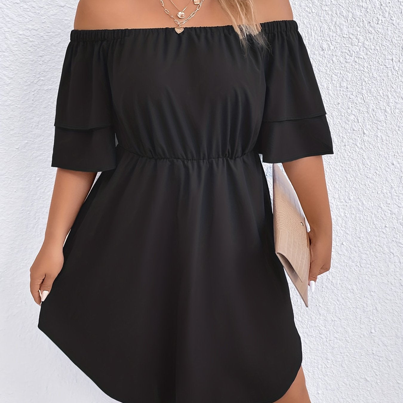  Off Shoulder Layered Sleeve Mini Dress