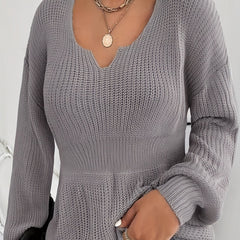  Ribbed Knit Lantern Sleeve Sweater