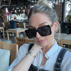 Large Square Sunglasses For Women Men Star Chain Charm UV400 Sun Shades