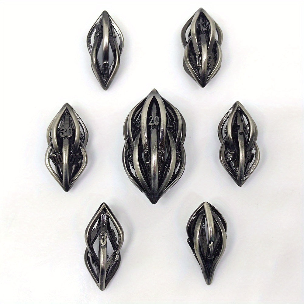 7pcs Metal Hollow Dice Set Polyhedral for Christmas & Halloween