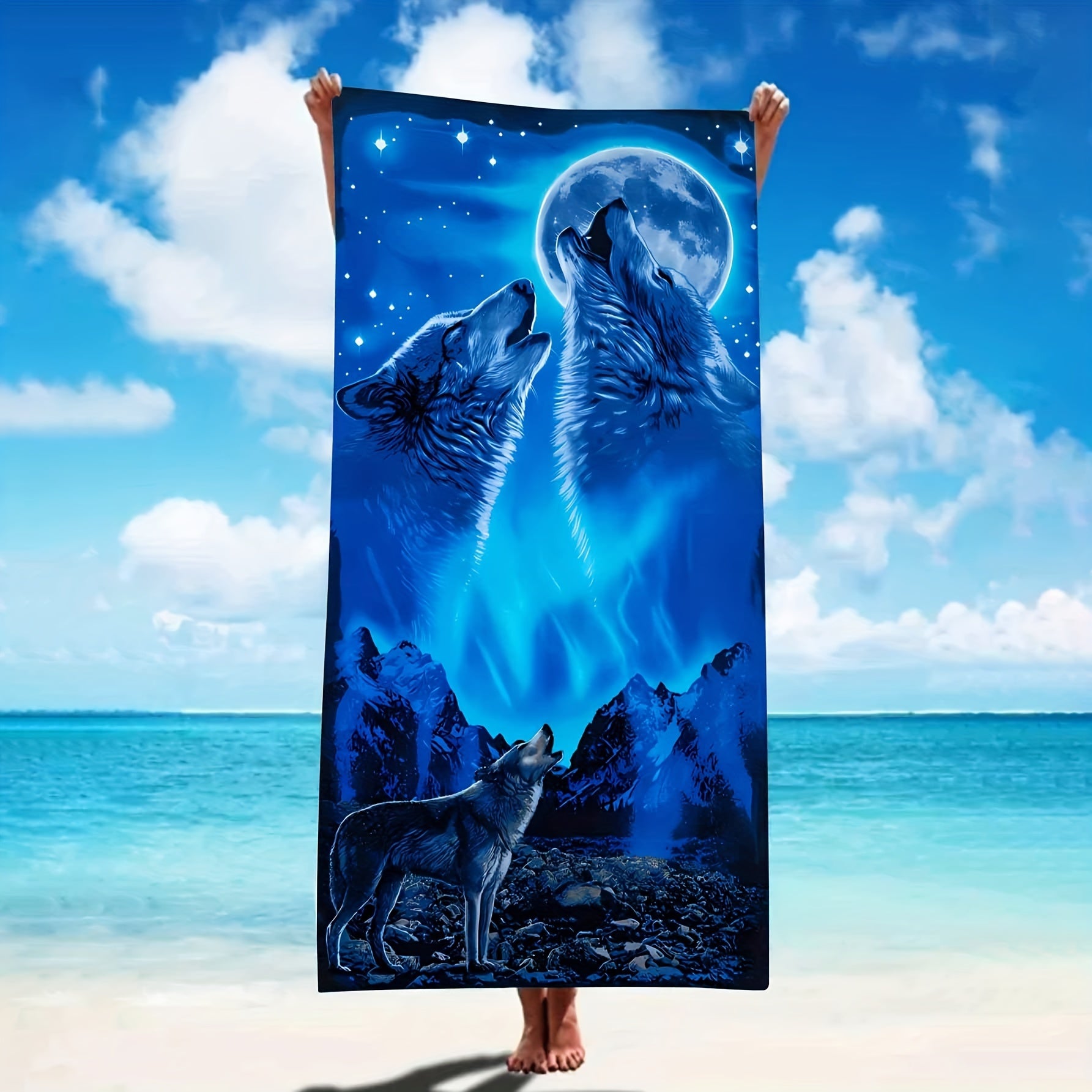 Wolf Pattern Beach Towel Fast Drying Lightweight