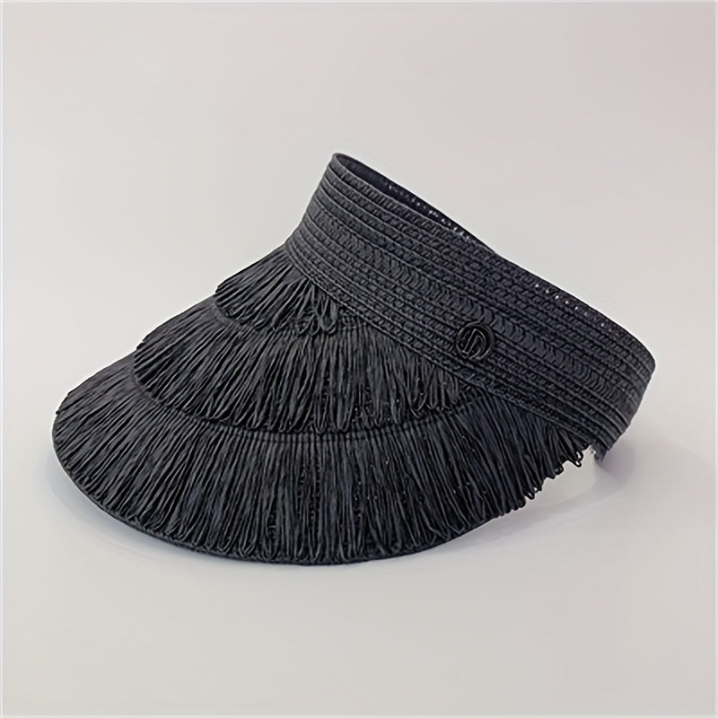 Straw Tassel Visor Hat UV Protection Lightweight