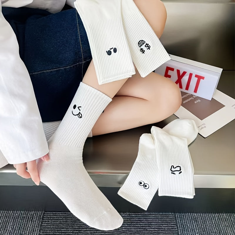 5 Pairs Cartoon Pattern Ribbed Socks for Women