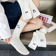 5 Pairs Cartoon Pattern Ribbed Socks for Women