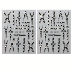 5D Gothic Skull Cross Nail Decals with Glitter Finish