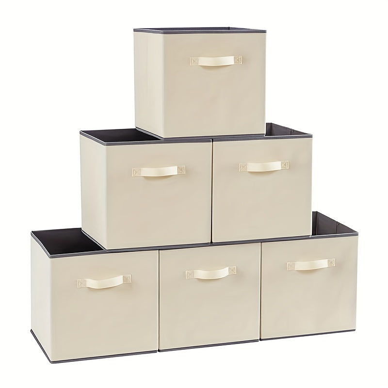 1pc Foldable Storage Fabric Box Dormitory Storage Box Gray Beige