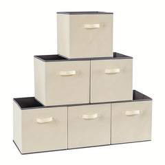 1pc Foldable Storage Fabric Box Dormitory Storage Box Gray Beige