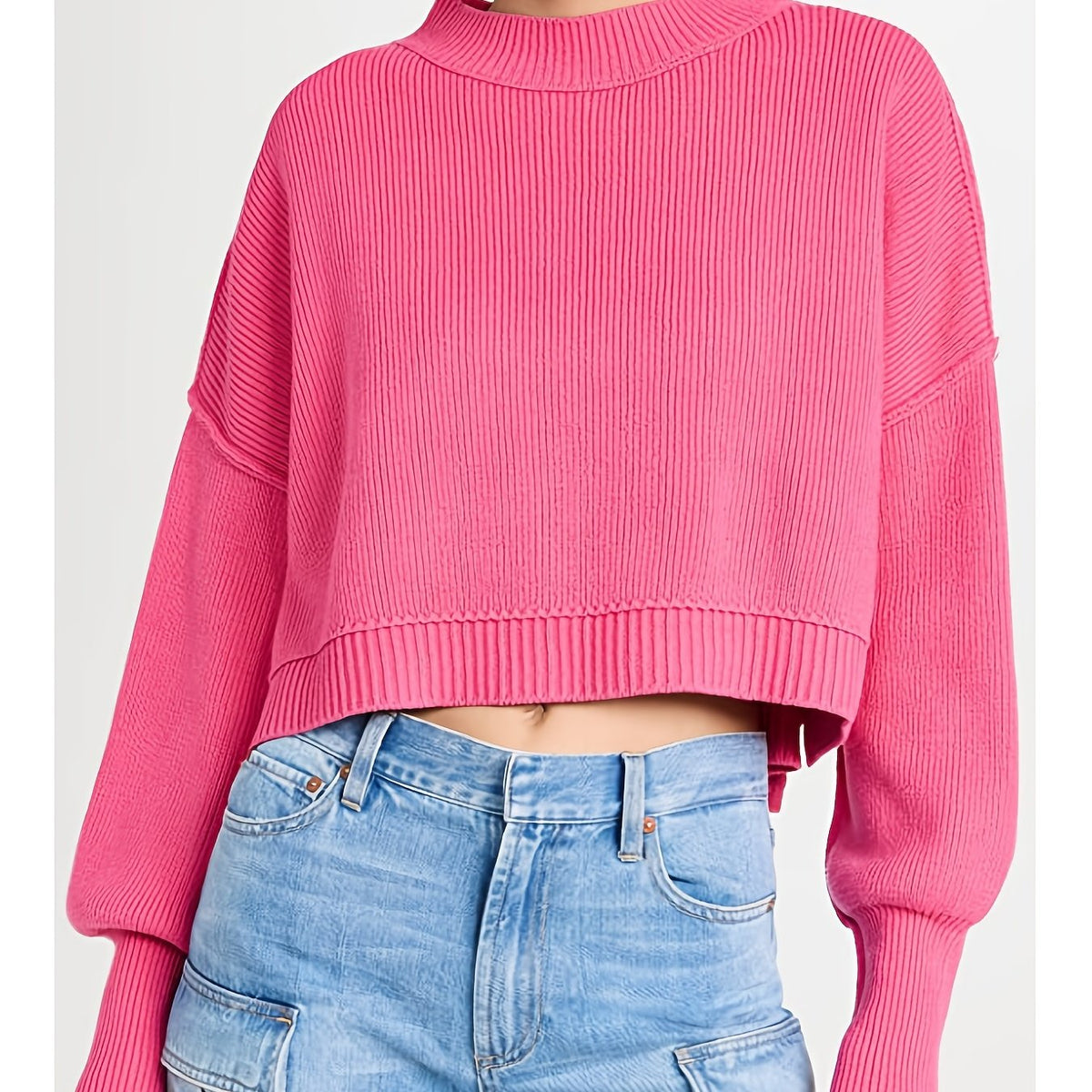  Solid Long Sleeve Crew Neck Sweater