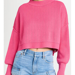  Solid Long Sleeve Crew Neck Sweater