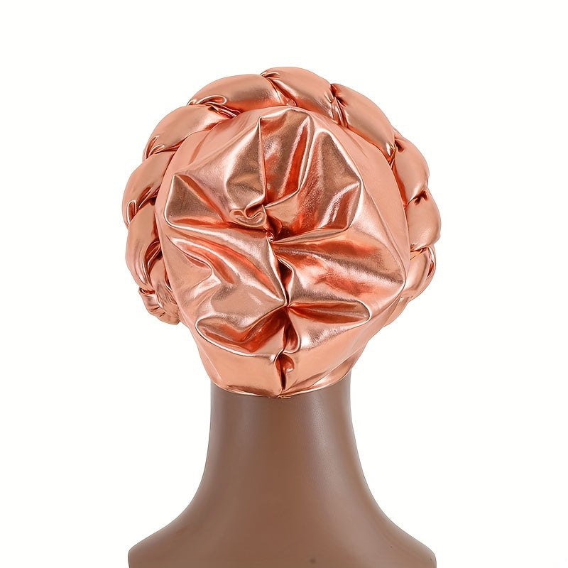 Champagne Three layer Turban Cap Hot Stamping Braided Hijab Hat