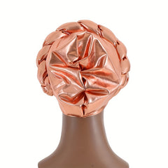 Champagne Three layer Turban Cap Hot Stamping Braided Hijab Hat